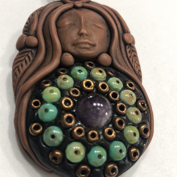 Goddess Within Clay Gemstone pendant on leather cord - Picture 2 of 3